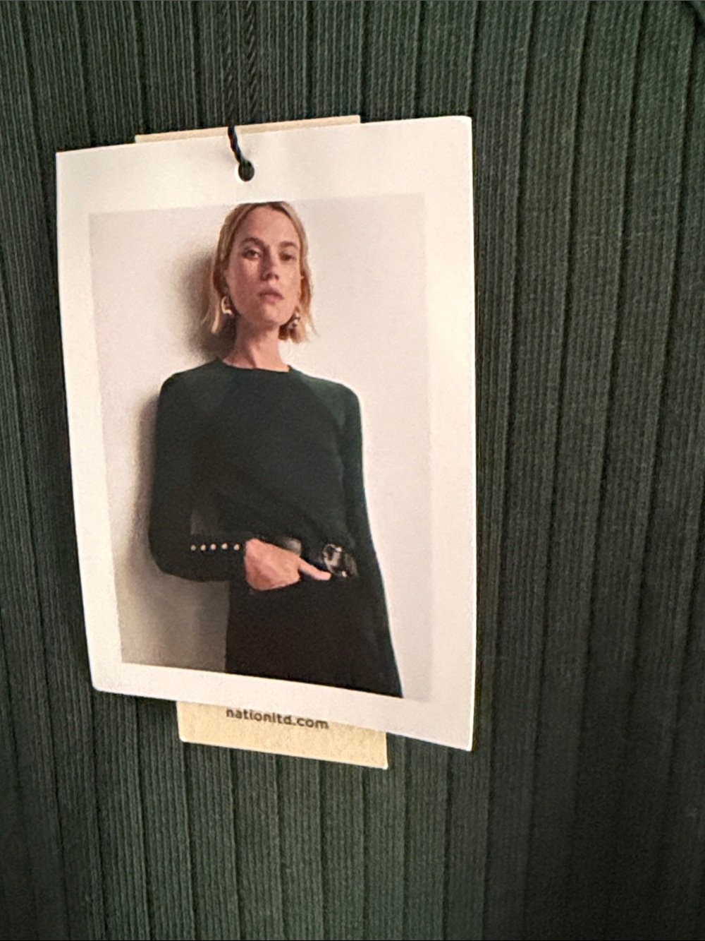 Nation LTD Maxine Pine Ribbed Long Sleeve Top with Leather-Look Shoulders XL - Picture 5 of 8